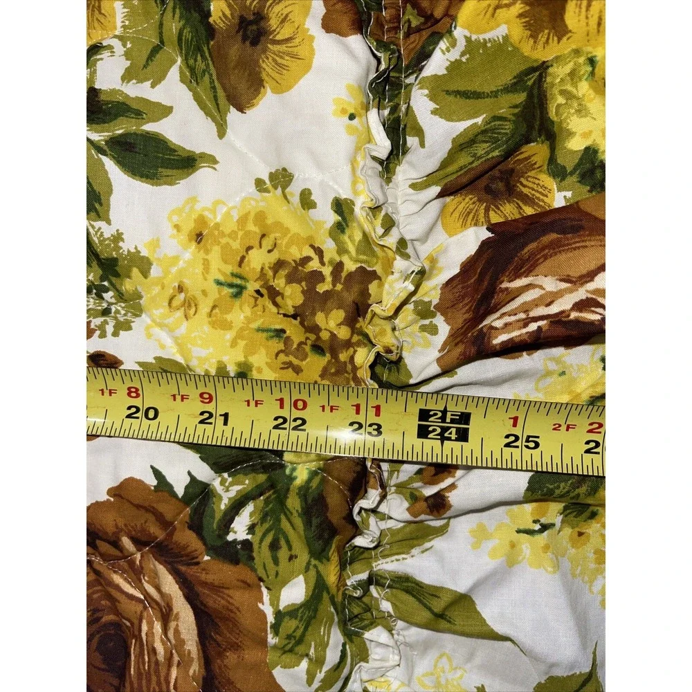 VTG Retro 70's Bedspread Full Double yellow brown flowers Quilted shams Ruffled